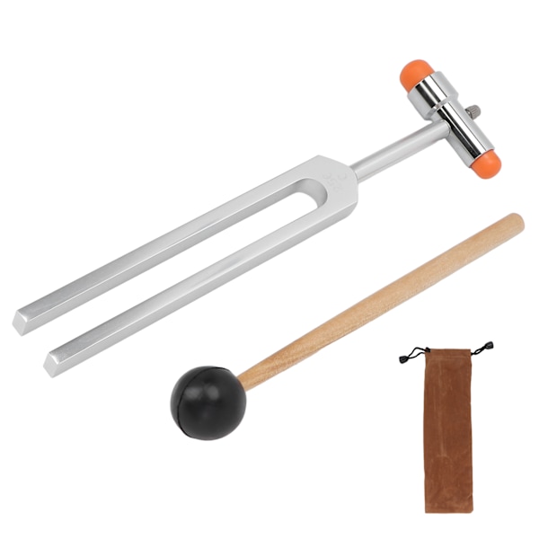 256 Hz Stämgaffel i Aluminiumlegering för Stressreducering, Resonant Stämgaffel med Hammare och Förvaringsväska, Silver