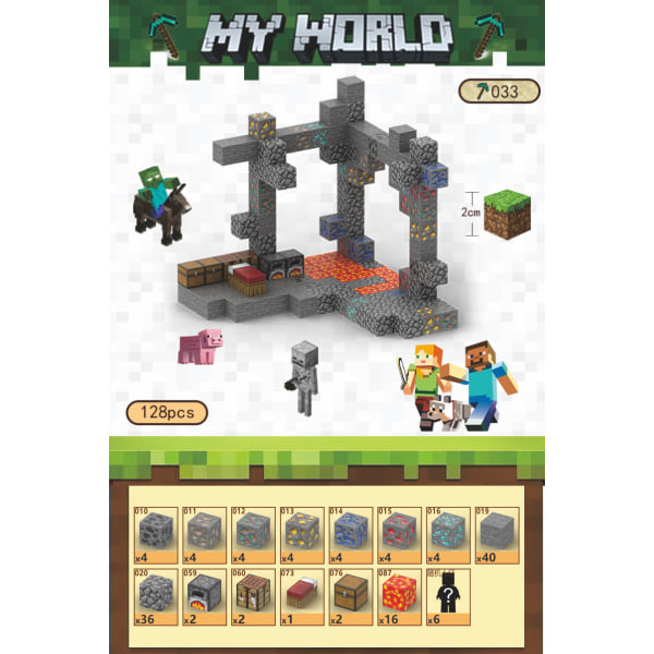 Minecraft byggeklosssett, magnetiske byggeklossleker, magnetisk brettspill - Mine Exploration - 128 deler