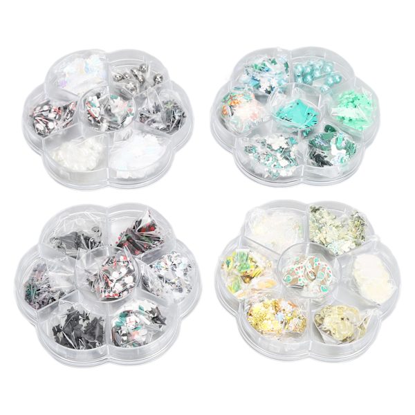 4 Box 3D Snowflake Juletre Leir Nail Art Skiver Jul Nail Art Paljetter Perler Dekorasjon