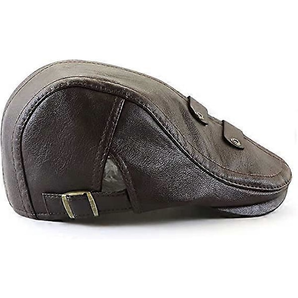 Dark Curry Herre Flat Cap Hat Justerbar Flat Beret PU Læder 56-60cm