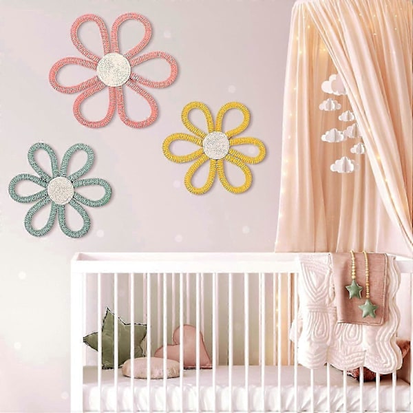 6 st Boho Barnrumsinredning, Daisy Blomma Vävd Makramé Väggbonad, 3 Storlekar Bohemisk Väggdekor Daisy Barnrumsinredning för Barn Barnrum Sovsal Väggkonst