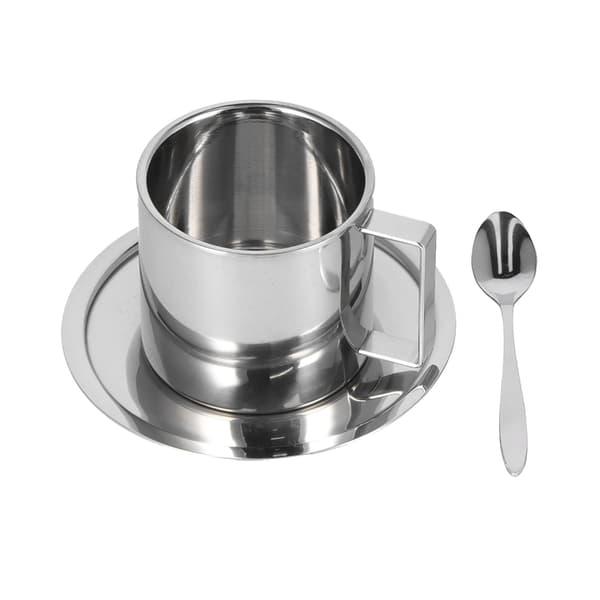 3 stk./sæt isoleret kaffekopsæt rustfrit stål dobbeltvæggede krus mælk te kop med underkop skesæt 280 ml