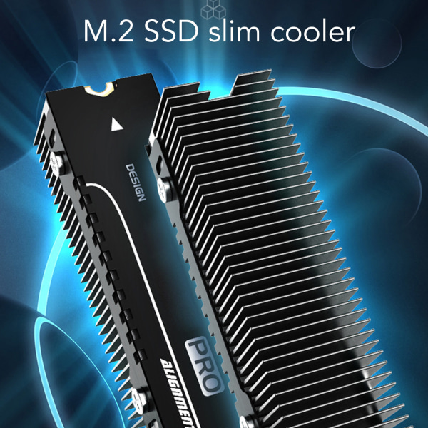 M.2 SSD Cooler 38 Kjøleribber Multi Channel Base Mg Aluminium Alloy SSD Heatsink med Thermal Pad for PC Office