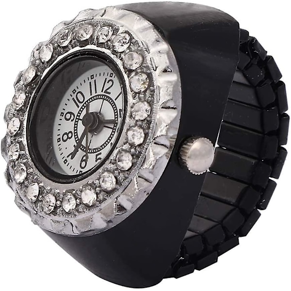 Finger Qz Ringur, Rhinestone Fingerringur, Moderigtige Smukke Piger til Kvinder (Sort)