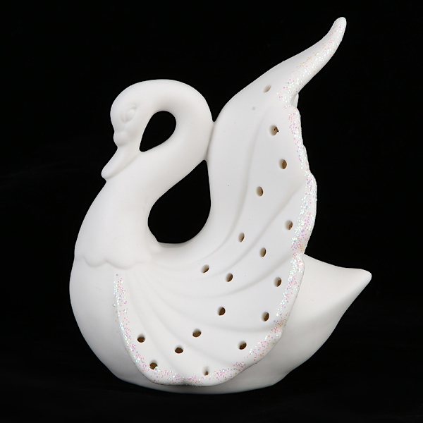 Nydelig delikat LED Swan Light Keramisk dekorasjonslampe for soveroms bokhylle med batteri(B)