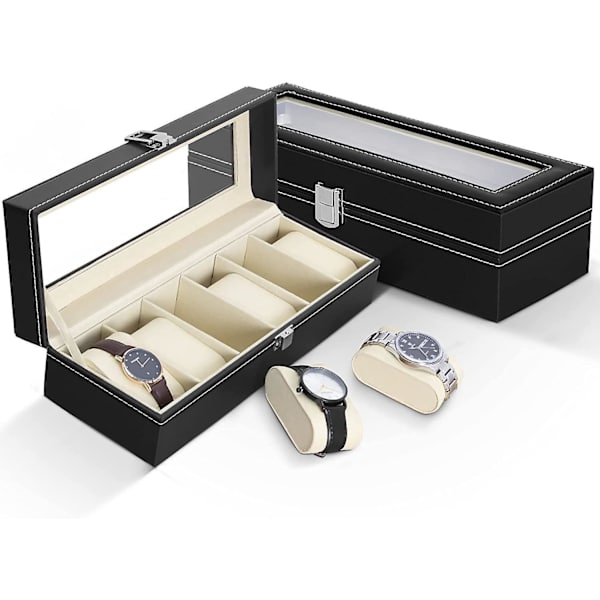 Watch med 6 fack, Pu- watch Display case, organizer