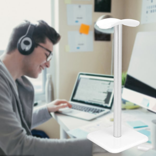 Hodetelefonstativ Avrundet hjørne Anti-skli base TPU-skuff Robust metallstang Hodesettholder for hjemmespillkontor Hvit White