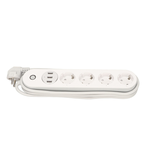 Smart WiFi-strømskinne med 4 AC-kontakter og 3 USB-porter, stikkontaktlist for hjemmet, EU-plugg 100-240V