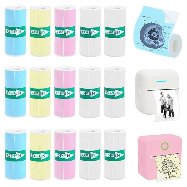 15 Rolls Thermal Sticker Paper for Mini Printer Sticker Machine As Shown