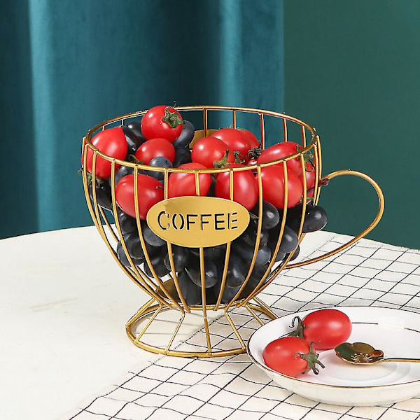 1 st Kaffekapselhållare Stor Kapacitet Förvaring Metallhållare för Kaffekapslar Snacks Frukt, Guld, 14 cm hög
