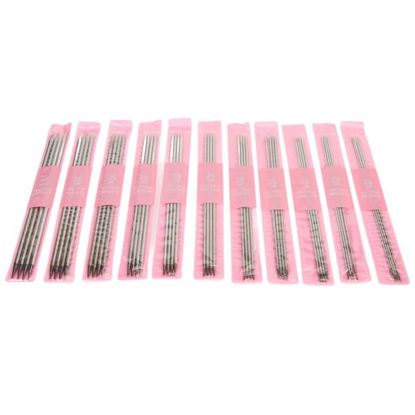 11 storlekar 44 st dubbelspetsiga stickningsnålar set 2 mm till 6 mm 9,8 tum längd rostfritt stål DIY stickningsnålar för strumpor mössor