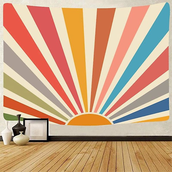 Vintage-aurinko-seinävaate - Retro 70-luvun sateenkaari auringonnousu auringonlasku seinävaate
