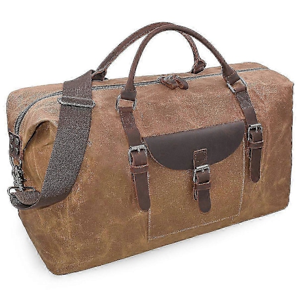 Herre Rejse Weekendtaske Duffel Taske Læder Weekendtaske Vandtæt Stor Canvas Weekendtaske Campingtaske (brun) -JRCN
