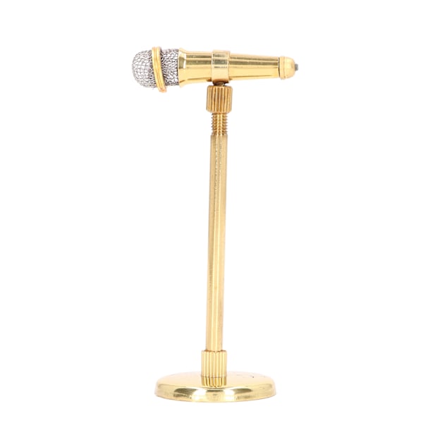 Miniatyr mikrofon justerbar mini mikrofon modell mini musikinstrument med dekoration förvaringslåda guld