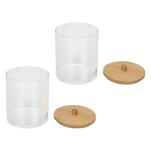 2PCS Bomullstopsförvaringslåda Plastcylinder Transparent med Bambulock Bomullstopsorganisatör för Hemmet