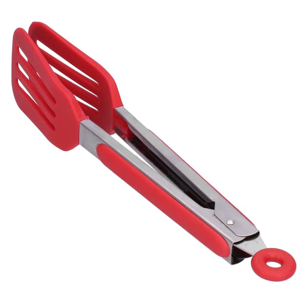 Sammenleggbar stekeklype i silikon og rustfritt stål for grilling og baking, 12 tommer, rød