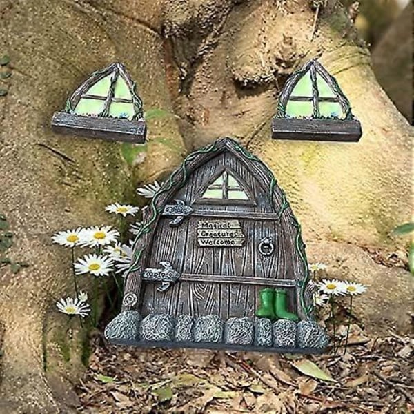 Miniature Fe Gnome Hjem Vindue og Dør til Træer Dekoration Havekunst Miniature Håndværk Elvergård