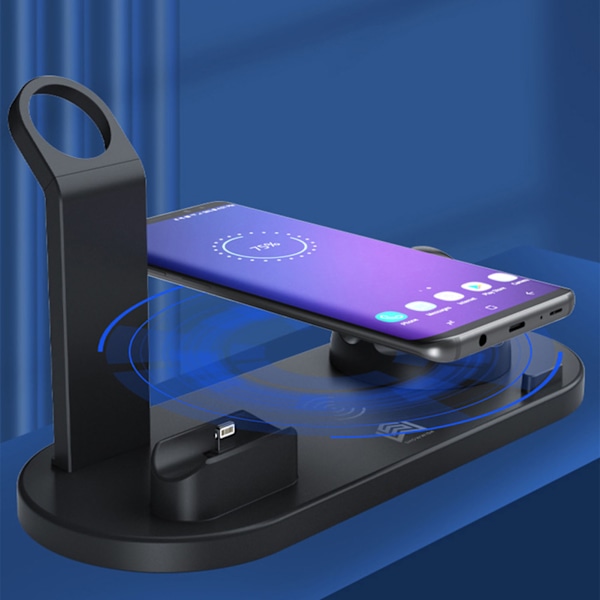 4 i 1 trådløs lader Rask trådløs ladestativ Brakettstøtte for IPhone 14 for Iwatch for IOS ørepropper svart