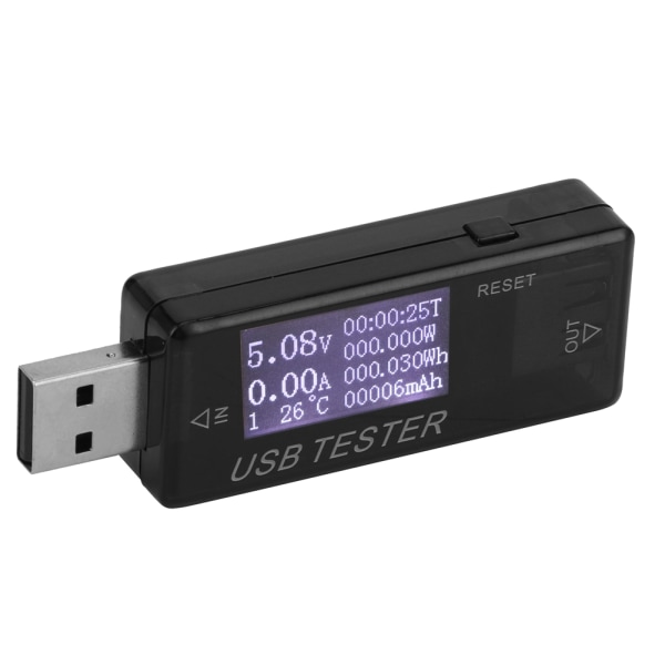 Testare Digital USB Spänningsströmmätare Voltmeter 8-i-1-detektor 0‑5A 0‑150W 4‑30Vsvart