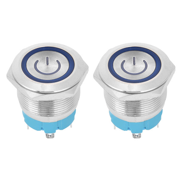 2st 22 mm metalltryckknappsbrytare platt huvud momentan 4 stift med power IP65 12-24VDCBlue