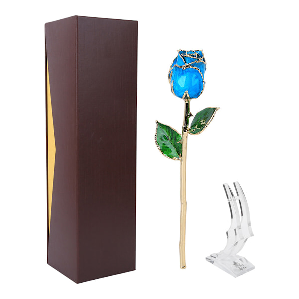 Golded Rose Flower Azure 24K with Base Gift Decoration for Mother's Day Valentine's Day(Azure )