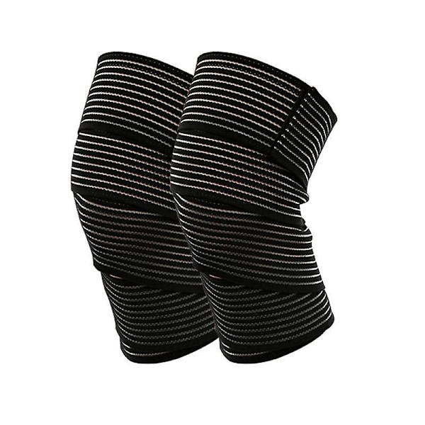 2 stk. Lange Elastiske Knæbind Kompressionsbandage Støtte til Ben Plantar Fasciitis Stabilisator Ligamenter Ledsmerter Squat Løb Sport Træning Sort