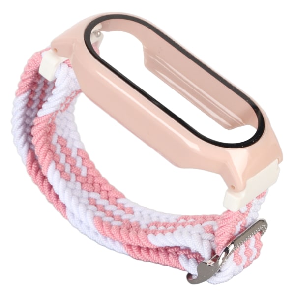 Pehmeä nylon watch ranneke puskurilla case, lisävaruste, joka sopii Mi Band 7:lle vaaleanpunainen valkoinen ja vaaleanpunainen case