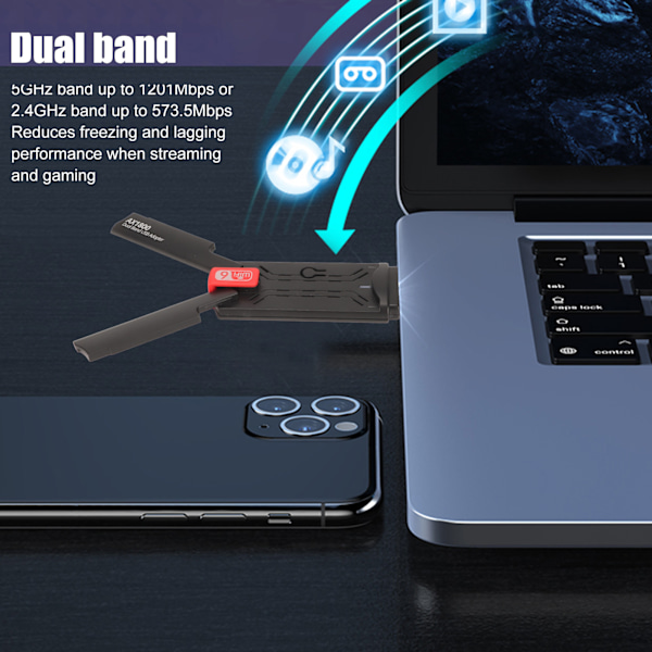 1800 Mbps Dual Band WiFi Adapter med Dual 3dbi Antenner 2.4GHz 5GHz USB3.0 Interface WiFi 6 Adapter til PC Laptops