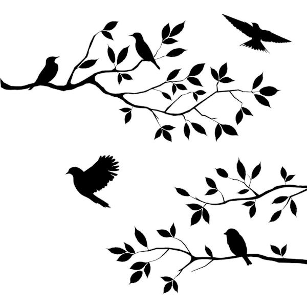 Birds on Stone Branch - Removable Vinyl Wall Sticker for Bedroom and Living Room Decoration