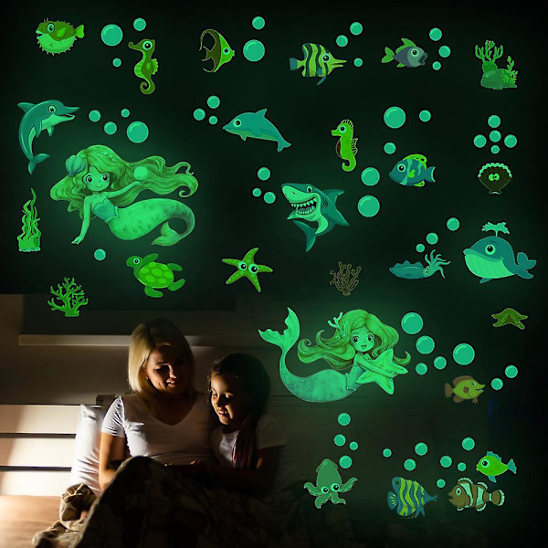 Selvlysende stjerner til tak, blader lysende veggklistremerker fluorescerende stjerneklistremerke