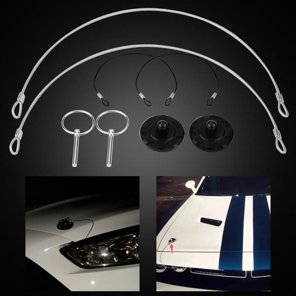 2 stk. Universal CNC Billet Aluminium Racing Bonnet Hætte Pin Lås Udseende Kit Sort