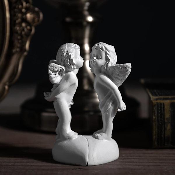 Sød Engelstatue til Par Udendørs Have Kerub Skulptur Boligdekoration