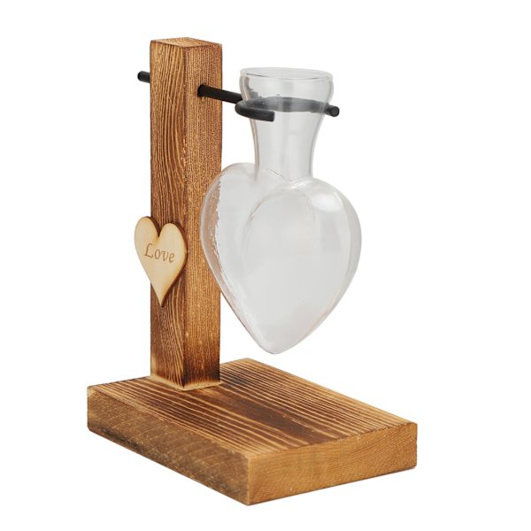 Hydroponisk transparent glasvas trä torkad blomma arrangemang behållare skrivbord dekoration