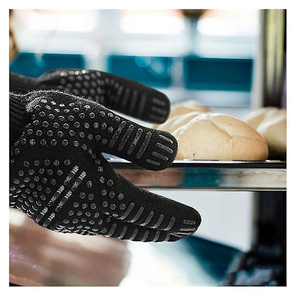 Grillhansker Ovnshansker Varmebestandige Opptil 800°C, 1 Par Universale Sklisikre Silikon Bakehansker for Grillmatlaging Baking Peis (Svart),