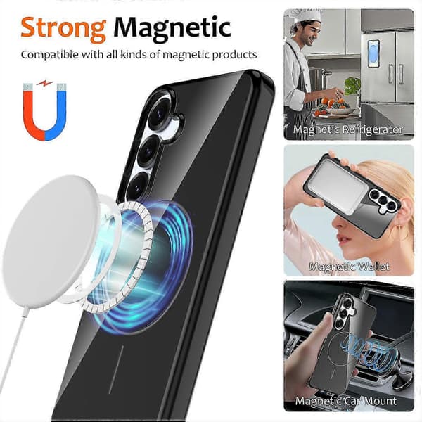 Magnetic Phone Case with MagSafe Compatibility, TPU Cover for Galaxy S25 FE, Includes Lanyard Black