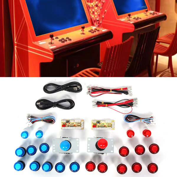 DIY Arcade Joystick Kit USB Chip Controller 5V med upplysta tryckknappar utan fördröjning (röd blå)
