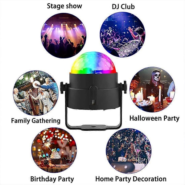 Mini Diskokule LED Partylys Musikkontroll 360 Roterende Kulelys RGB Scenelys med Fjernkontroll for Fester og Festivaler.