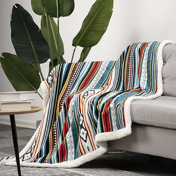 Sofateppe, mykt og varmt, fargerikt stripemønster, reisedekken, for soverom, stue, kontor, 130 x 150 cm (fargerike striper)