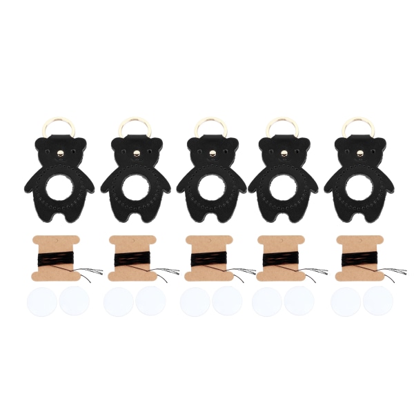 5 set DIY-lädernyckelring Söt björnformad lädernyckelringsats för väska Kläder Dekorativt hänge Black Bear Nyckelring Material Pack