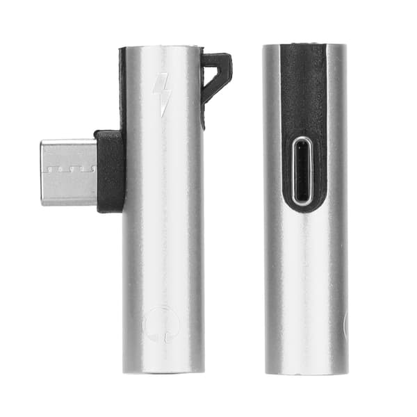 2 STK USB C til 3,5 mm lydadapter 2 i 1 lydopladning USB C til lydstik ABS USB C til lydstik til telefon tablet sølv
