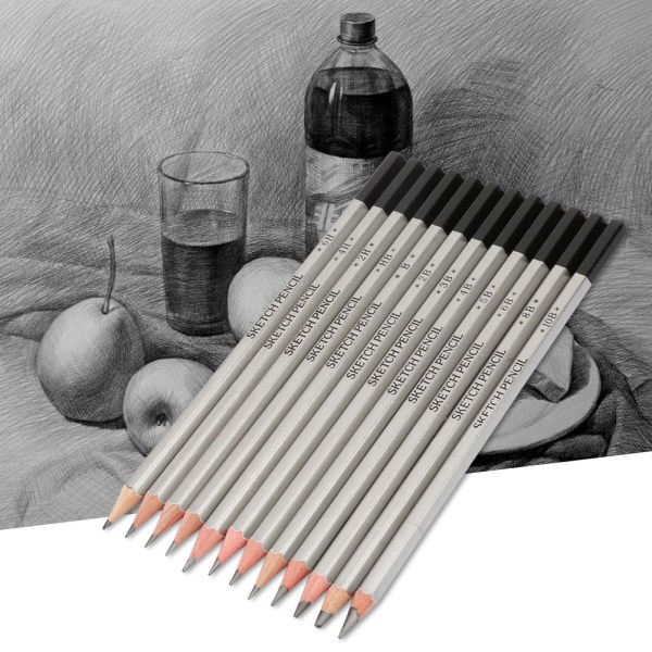 12 STK træhåndtag grafit blyantsæt Professionel kunst tegning skitsering blyanter