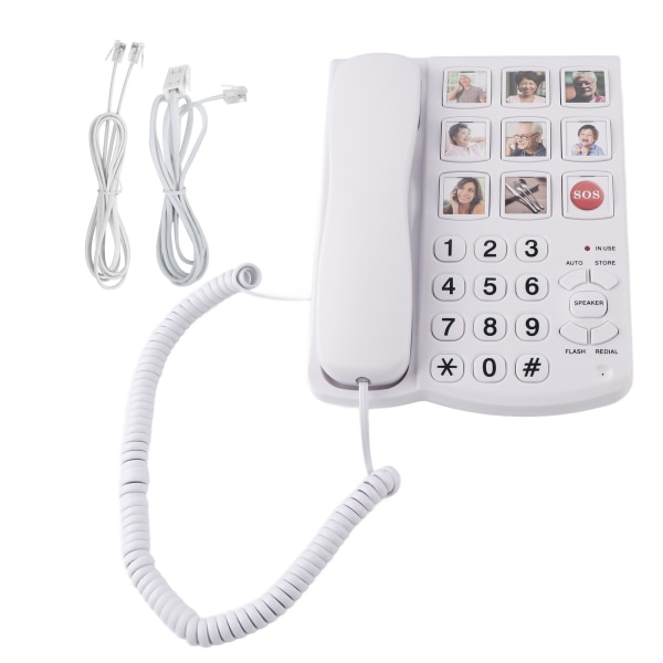 LD-858HF telefon med stor knap forstærket fotohukommelse Fastnet med ledning til ældre ældre