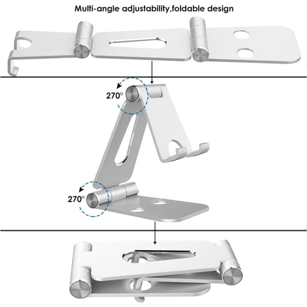 Sølvtelefonstativ, lille dockstativ kun kompatibel med mobiltelefon, holder til bordtelefoner, smartphoneholder i aluminium