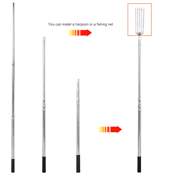 3 stk 8mm rustfritt stål harpunstang Diddle nettstang fiskeutstyr 1,5 m lengde tre seksjoner