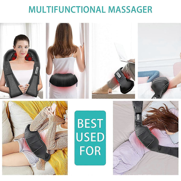 Shiatsu Ryg- og Nakkemassageapparat, Dybdegående Æltende Rygmassageapparat, Nakke- og Skuldermassageapparat med Varme, Elektrisk 4D Massagepude Fars Dag D
