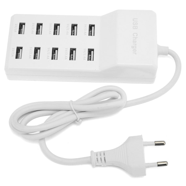 USB-ladestasjon 10-porters veggstrømsmartlader for flere enheter EU-plugg 100-240V