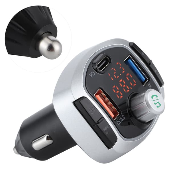 Bluetooth 5.0 FM Transmitter MP3-afspiller Håndfri Opkald Farverigt Lys Dobbelt Display PD3.0 QC3.0