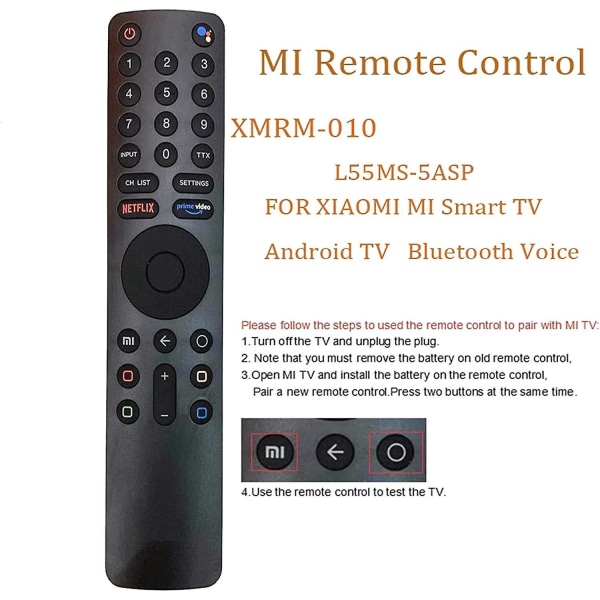 Röststyrning Bluetooth fjärrkontroll för Mi TV 4S, 4A, XMRM-010 L55MS-5A, Mi LED L43M6-6AEU