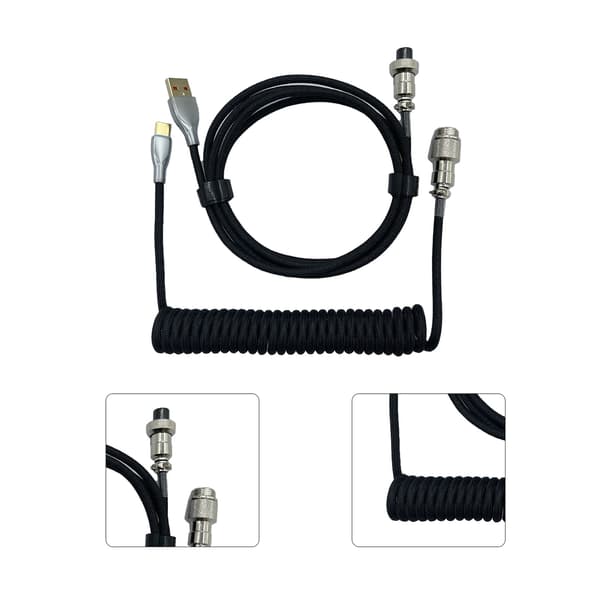 Gaming Keyboard Kabel Professionel Udtrækkelig Robust Stik Spiral Keyboard Kabel til Mekanisk Keyboard Sort