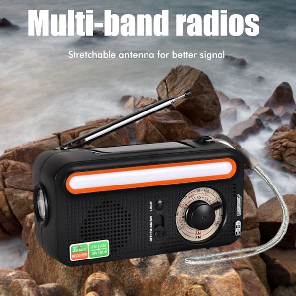 Bärbar Solar Handvev Radio AM FM WB Multiband Dynamo Radio med 2000 mAh Power Bank SOS-larmfunktion för campingresor i nödsituation